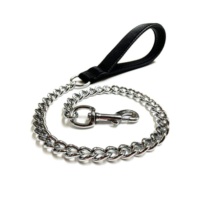 Metal Chain Dog Lead Padded Handle 32" Long 80cm Heavy Duty Short Walking Lead