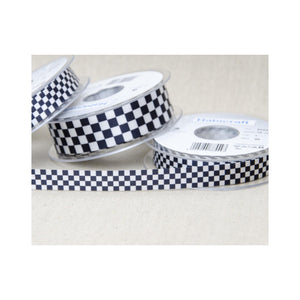 Chequered Ribbon Flag Black and White Check Berisfords Satin 15mm 25mm Wide