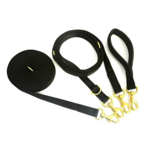 Dog Training Lead Set - 50ft Training Lead - 11ft Police Style Lead - 13" Short Lead Solid Brass