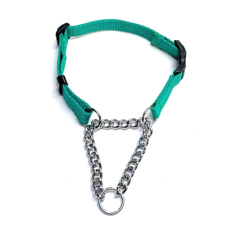 Half Check Chain Dog Collar Adjustable 13mm Wide Webbing 2 Sizes 19 Colours