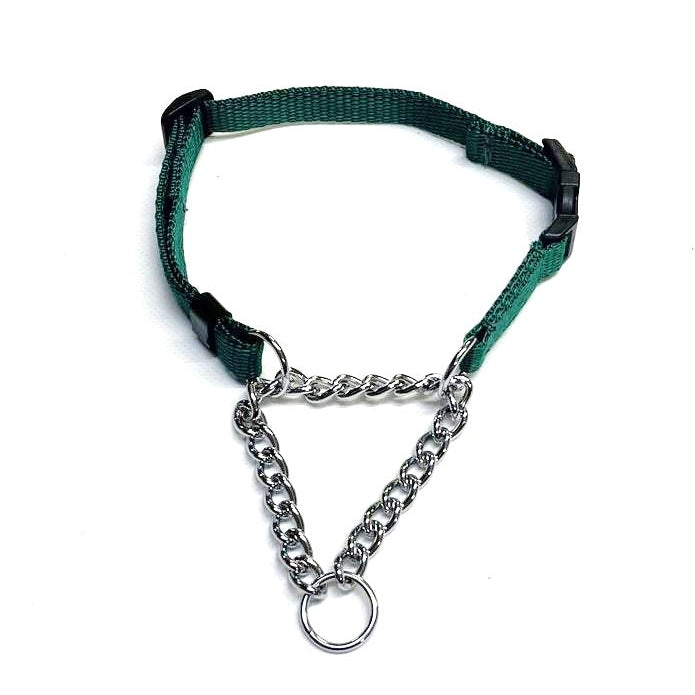 Half Check Chain Dog Collar Adjustable 13mm Wide Webbing 2 Sizes 19 Colours