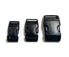 Load image into Gallery viewer, Curved Side Release Buckles Black Plastic 16mm 20mm 25mm For Webbing Straps Bags Collars Harnesses