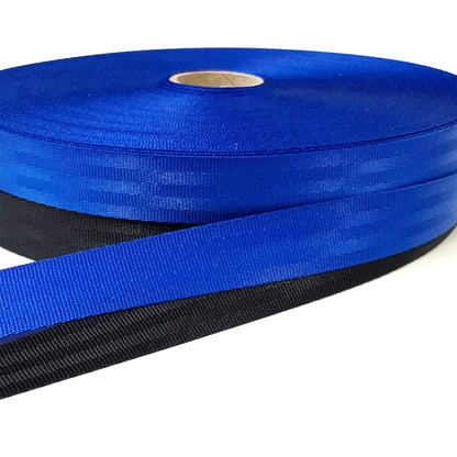 25mm Polyester Seatbelt Webbing 900kg Royal Blue & Black For Straps Handles Bags
