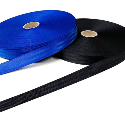 25mm Polyester Seatbelt Webbing 900kg Royal Blue & Black For Straps Handles Bags