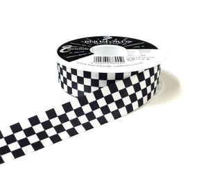 Chequered Ribbon Flag Black and White Check Berisfords Satin 15mm 25mm Wide