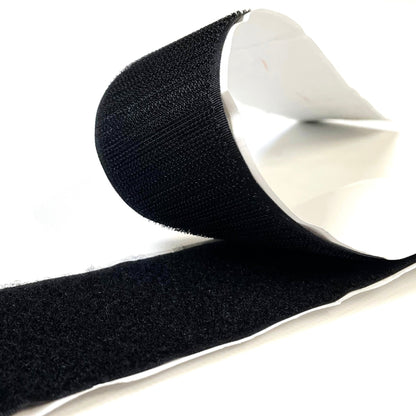 Stick On Hook And Loop Tape Black & White Self Adhesive Interlocking Fastener 50mm Wide