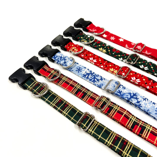 Christmas Dog Collars Adjustable 100% Cotton Fabric 25mm Wide In Various Designs Small Medium Large