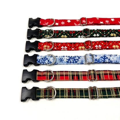 Christmas Dog Collars Adjustable 100% Cotton Fabric 25mm Wide In Various Designs Small Medium Large