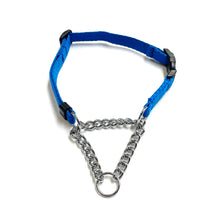 Load image into Gallery viewer, Half Check Chain Dog Collar Adjustable 13mm Wide Webbing 2 Sizes 19 Colours