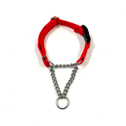 Half Check Chain Dog Collars Small Large 20mm Adjustable With Chrome Plated Chain In Various Colours