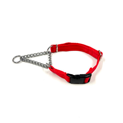 Half Check Chain Dog Collars Small Large 20mm Adjustable With Chrome Plated Chain In Various Colours