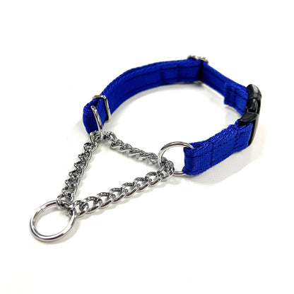 Half Check Chain Dog Collars Small Large 20mm Adjustable With Chrome Plated Chain In Various Colours