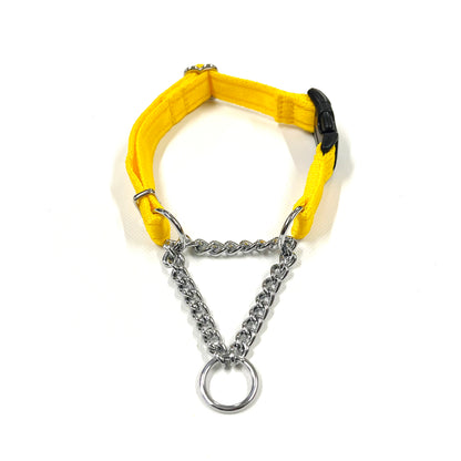 Half Check Chain Dog Collars Small Large 20mm Adjustable With Chrome Plated Chain In Various Colours