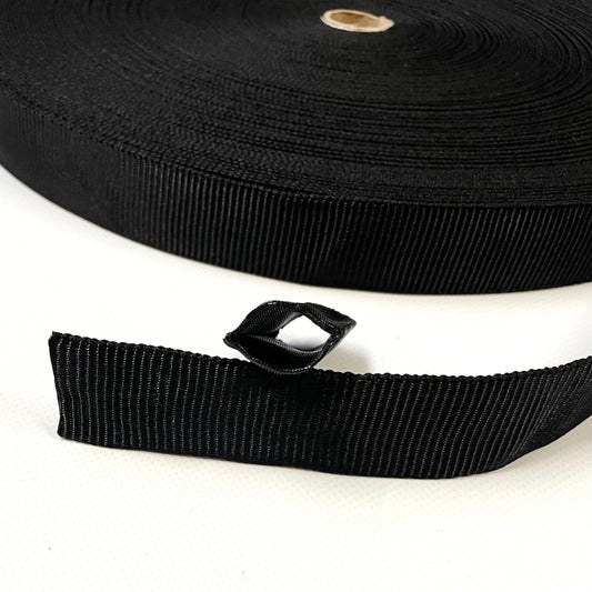 Tubular Webbing Black 25mm Wide Polyester For Dog Leads Lunge Lines Collars