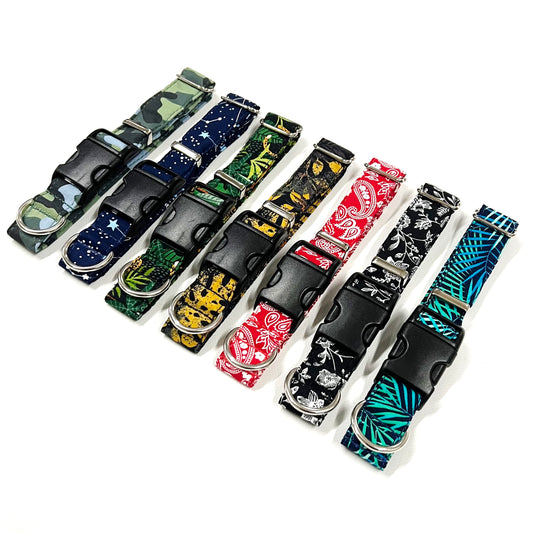 Patterned Dog Collars Adjustable 100% Cotton Fabric 25mm Wide In Various Designs