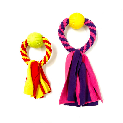 Dog Tug Toy Ball & Ring Handmade Strong Fleece Tug Toys For Small Medium Large Dogs