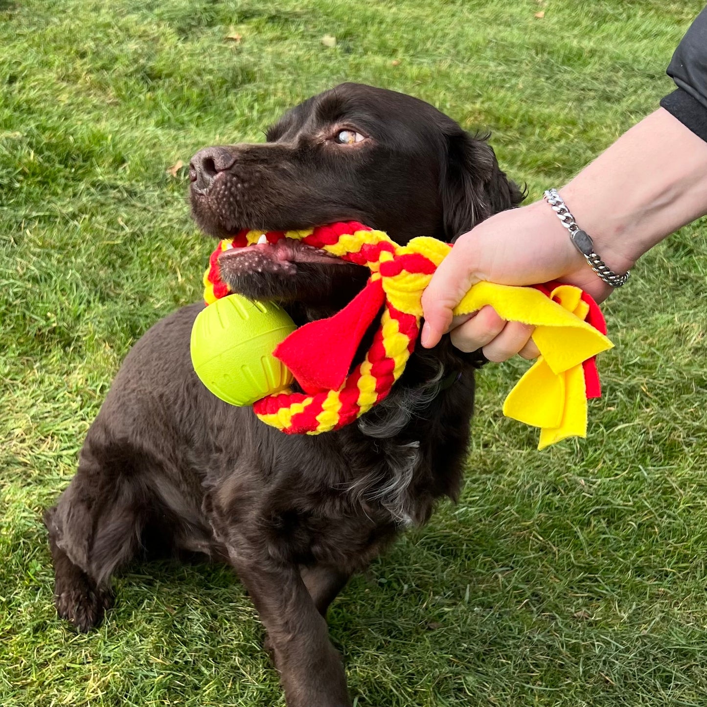 Dog Tug Toy Ball & Ring Handmade Strong Fleece Tug Toys For Small Medium Large Dogs