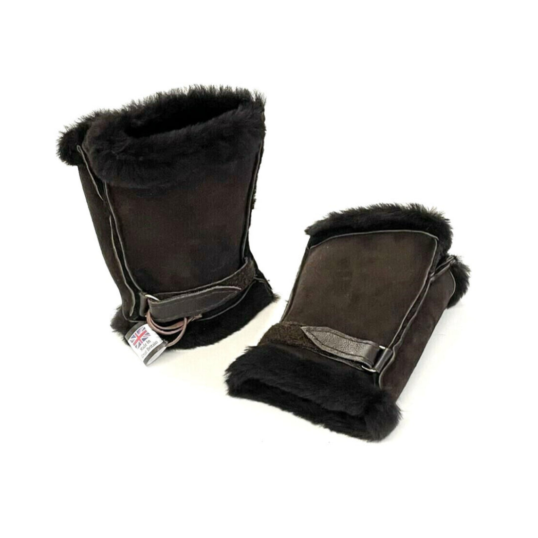 100% Genuine Sheepskin Fingerless Gloves Mittens In Various Sizes And Colours Made In The UK