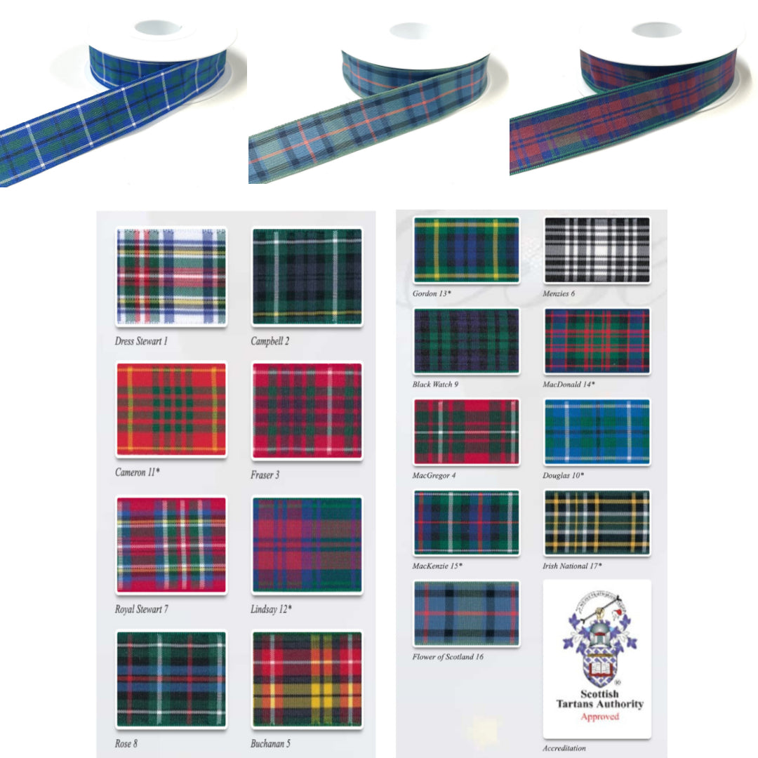 Tartan Ribbon 25mm Berisfords Scottish Ribbon Sewing Crafts Gift Wrapping In Various Lengths