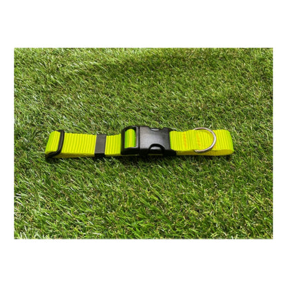 Dog Collar In 25mm Fluorescent Yellow Webbing Adjustable In Various Sizes