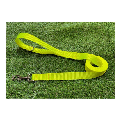 Dog Leads In 25mm Fluorescent Yellow Webbing Training Leash Long Line Short Close Control In Various Lengths