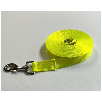 Dog Leads In 25mm Fluorescent Yellow Webbing Training Leash Long Line Short Close Control In Various Lengths