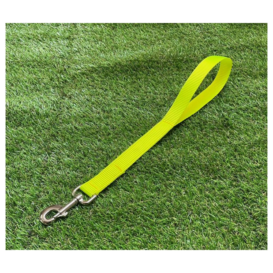 Dog Leads In 25mm Fluorescent Yellow Webbing Training Leash Long Line Short Close Control In Various Lengths