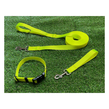 Dog Leads In 25mm Fluorescent Yellow Webbing Training Leash Long Line Short Close Control In Various Lengths