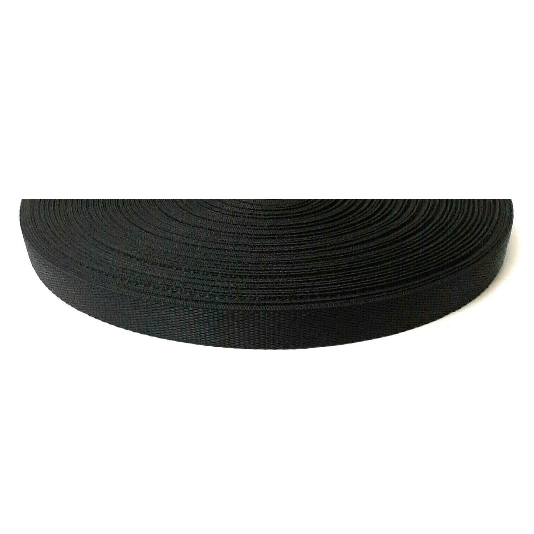 22mm Black Polypropylene Webbing 360kg 1m 2m 5m 10m 25m 50m For Bags Straps Leads