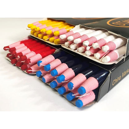Wax China Marker Pencils Pack Of 12 Chinagraph Wrapped Box 4 Colours