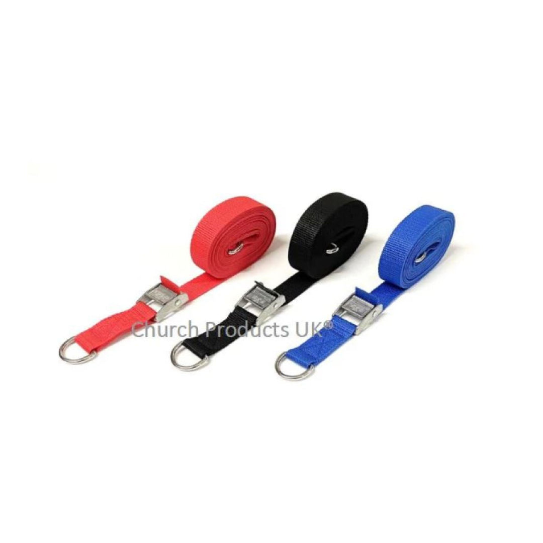 Metal Cam Buckle Strap With D-ring Sewn-in Each End Tie Down 25mm Webbing 1m - 3.5m