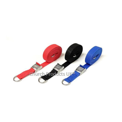 Metal Cam Buckle Strap With D-ring Sewn-in Each End Tie Down 25mm Webbing 1m - 3.5m