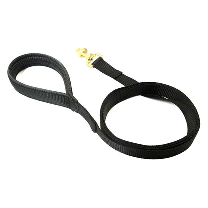 76"/2m Long Dog Training Lead With Padded Handle And Solid Brass Trigger Clip 25mm In Black