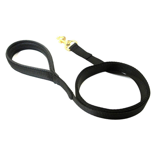 45"/1m Long Dog Training Lead With Padded Handle And Solid Brass Trigger Clip 25mm In Black