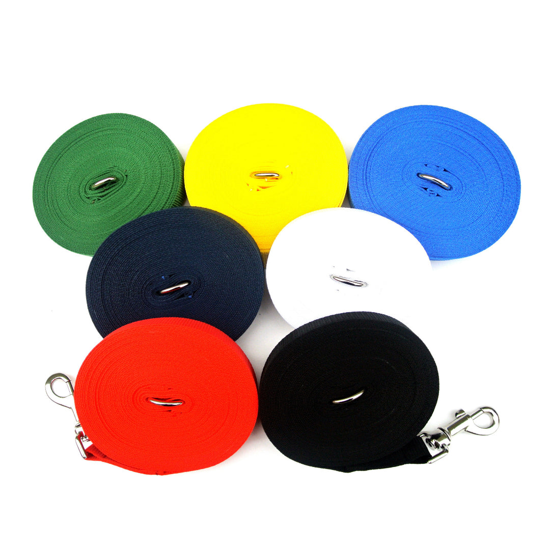 Dog Training Lead Tracking Leash Recall Line 1m To 25m Long 25mm Webbing 7 Colours