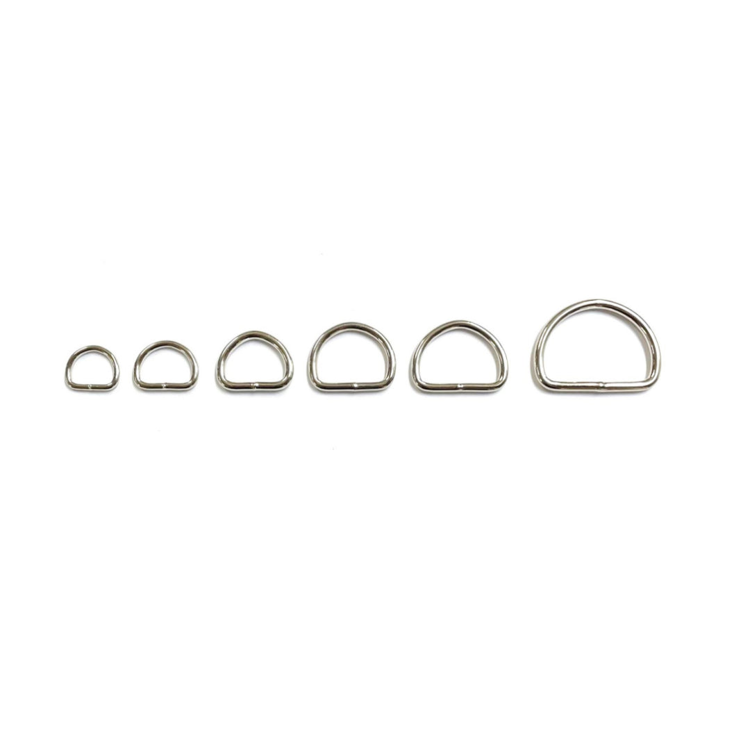 Welded D-Rings Brass & Nickel Plated x10 in Various Sizes For Webbing Bags Dog Leads & Collars