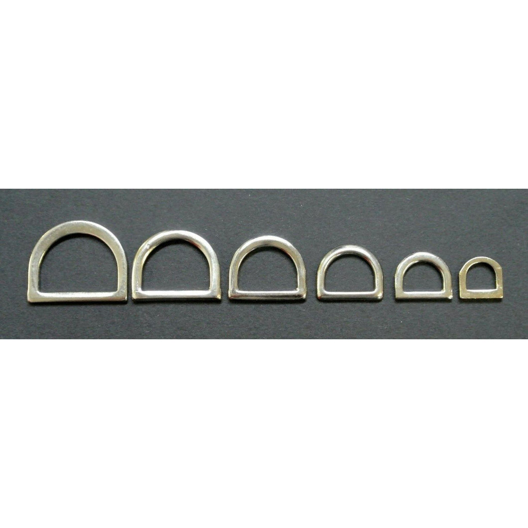 Pressed Solid D-Rings Brass & Nickel Plated x10 in Various Sizes For Webbing Bags Dog Leads & Collars