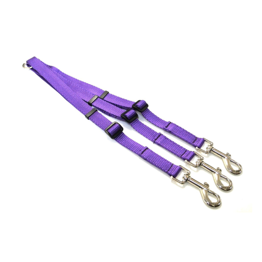 20mm Adjustable 3 Way Coupler Splitter Dog Leads Leash Strong Durable Webbing In 18 Various Colours