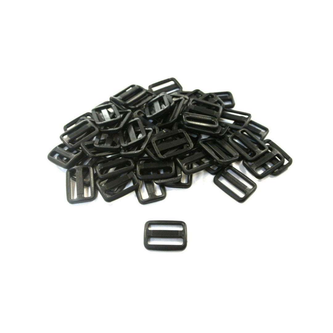 25mm Black Plastic 3 Bar Slides Triglides For Handles Straps Webbing Bags Crafts