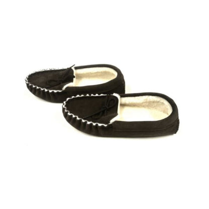 100% Genuine Sheepskin Moccasin Slippers In Dark Brown Unisex Made In The UK Sizes 3-12