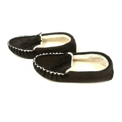 100% Genuine Sheepskin Moccasin Slippers In Dark Brown Unisex Made In The UK Sizes 3-12