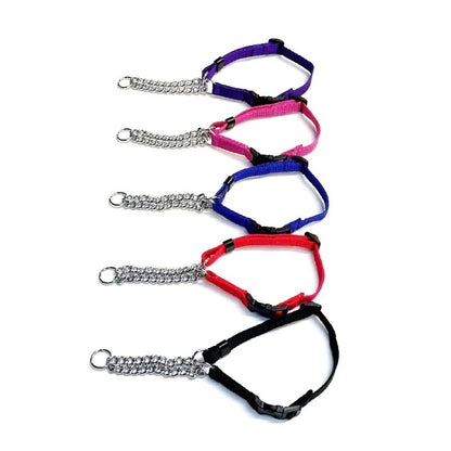 Half Check Chain Dog Collar Adjustable 13mm Wide Webbing 2 Sizes 19 Colours