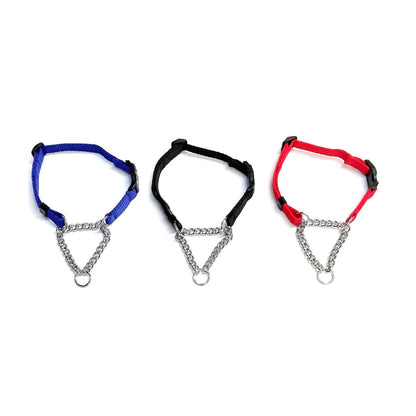 Half Check Chain Dog Collar Adjustable 13mm Wide Webbing 2 Sizes 19 Colours