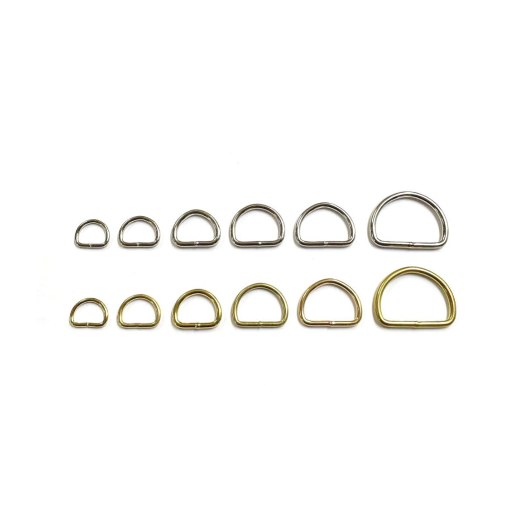 Welded D-Rings Brass & Nickel Plated x10 in Various Sizes For Webbing Bags Dog Leads & Collars