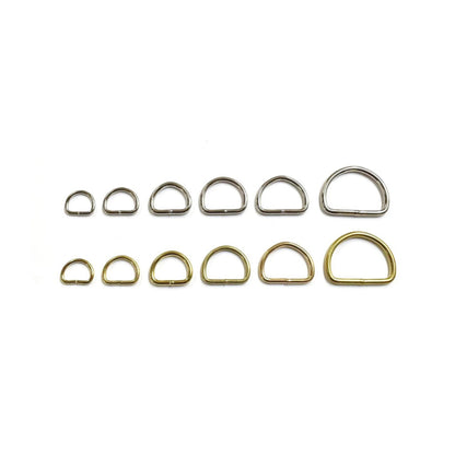 Welded D-Rings Brass & Nickel Plated x10 in Various Sizes For Webbing Bags Dog Leads & Collars