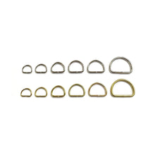 Load image into Gallery viewer, Welded D-Rings Brass &amp; Nickel Plated x10 in Various Sizes For Webbing Bags Dog Leads &amp; Collars