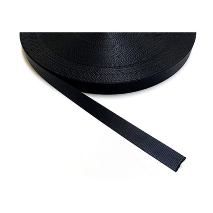 25mm Wide Polyester Saddle Webbing Heavy Duty In Black For Straps Bags Handles Crafts Etc