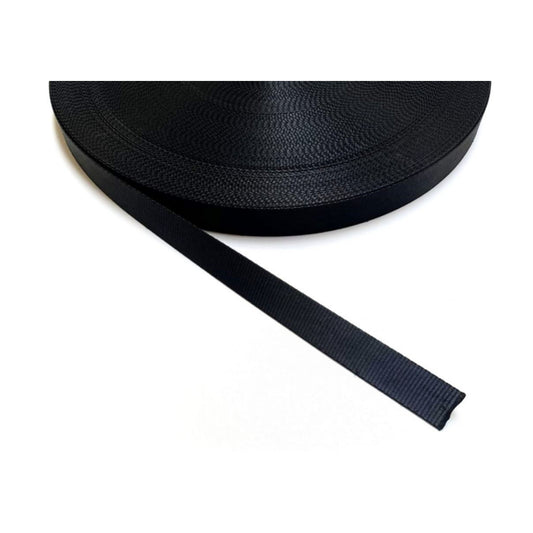 25mm Wide Polyester Saddle Webbing Heavy Duty In Black For Straps Bags Handles Crafts Etc
