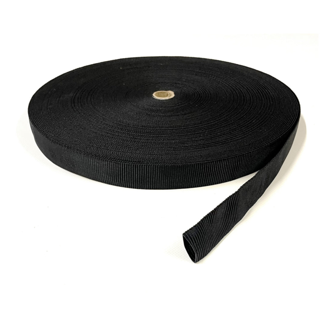 Tubular Webbing Black 25mm Wide Polyester For Dog Leads Lunge Lines Collars