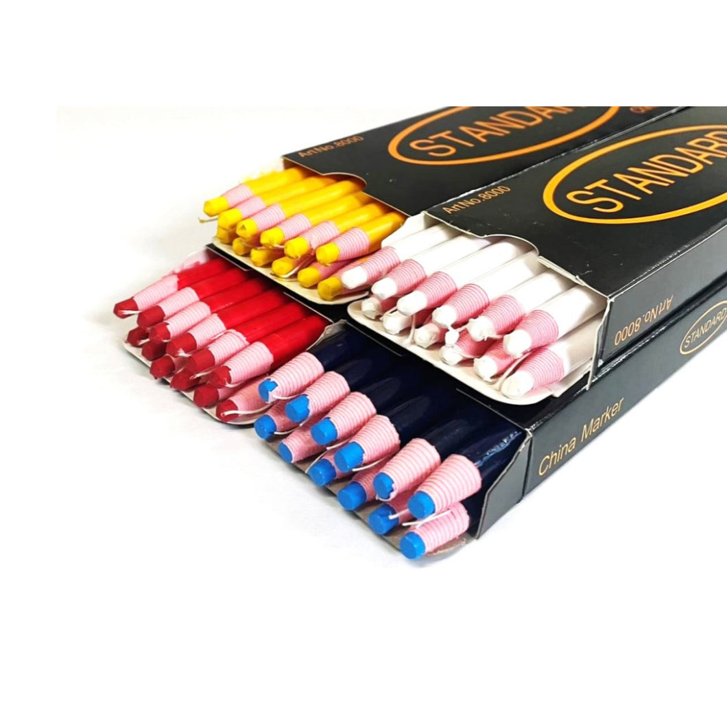 Wax China Marker Pencils Pack Of 12 Chinagraph Wrapped Box 4 Colours